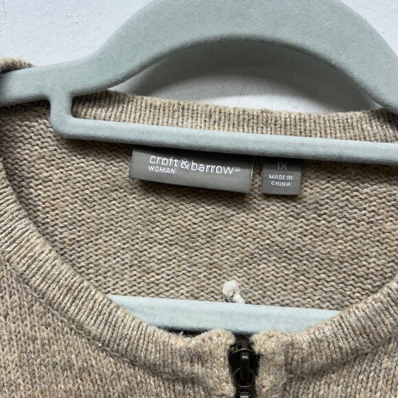 Croft & Barrow Holiday Cardinal Red tan Bird Zip Front Cardigan sweater 1x - Picture 5 of 9